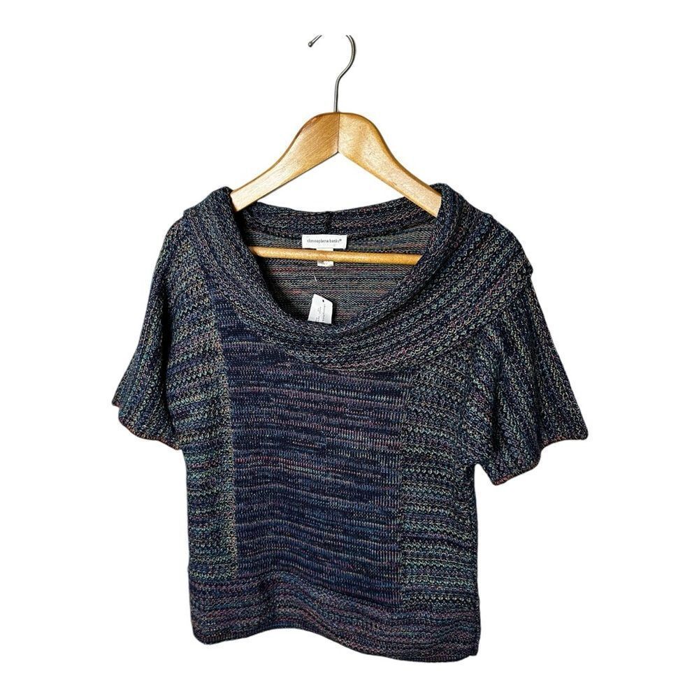 NWT Christopher & Banks Colorful Short Sleeve Cowl Neck Sweater Size M